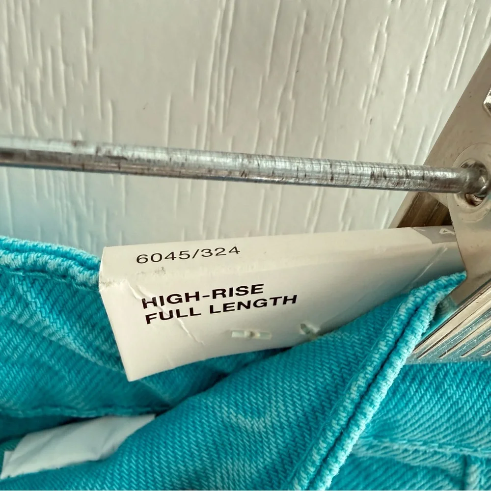 NWT ZARA Full Length High Waist Wide Leg Turquoise Jeans Five Pocket Size 10 - Picture 15 of 17